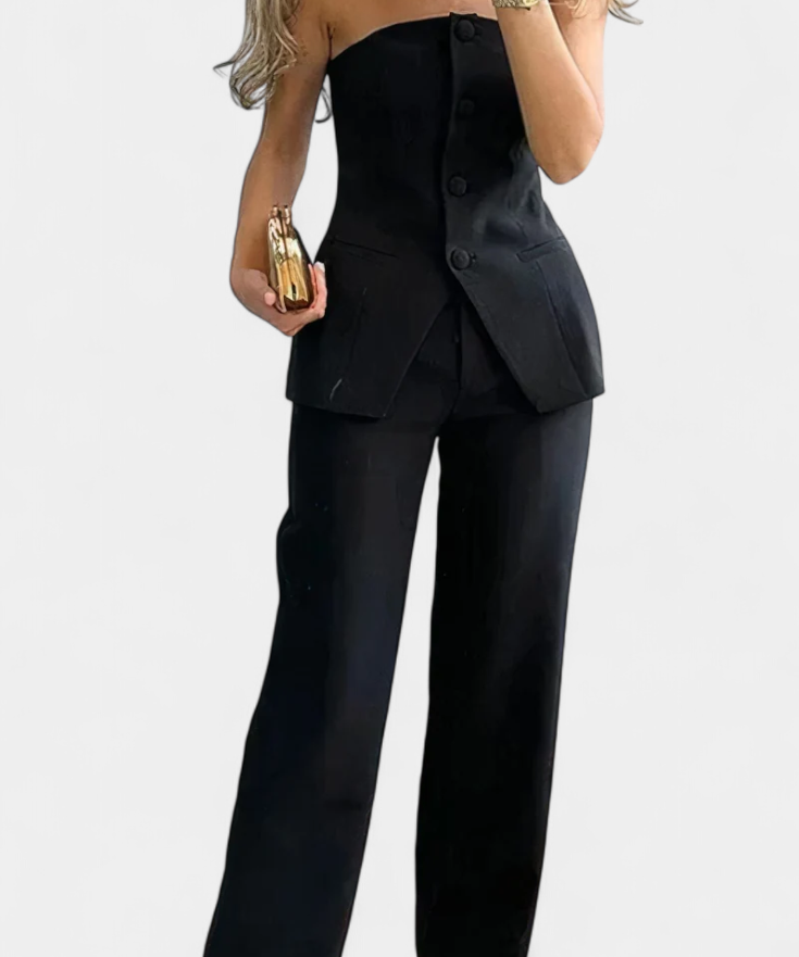 Ekaterina Set Top Tube i Pantalone sa Širokim Nogavicama u Minimalističkom Stilu