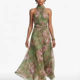 Livia | Elegantna Maxi Halter Haljina sa Cvećem