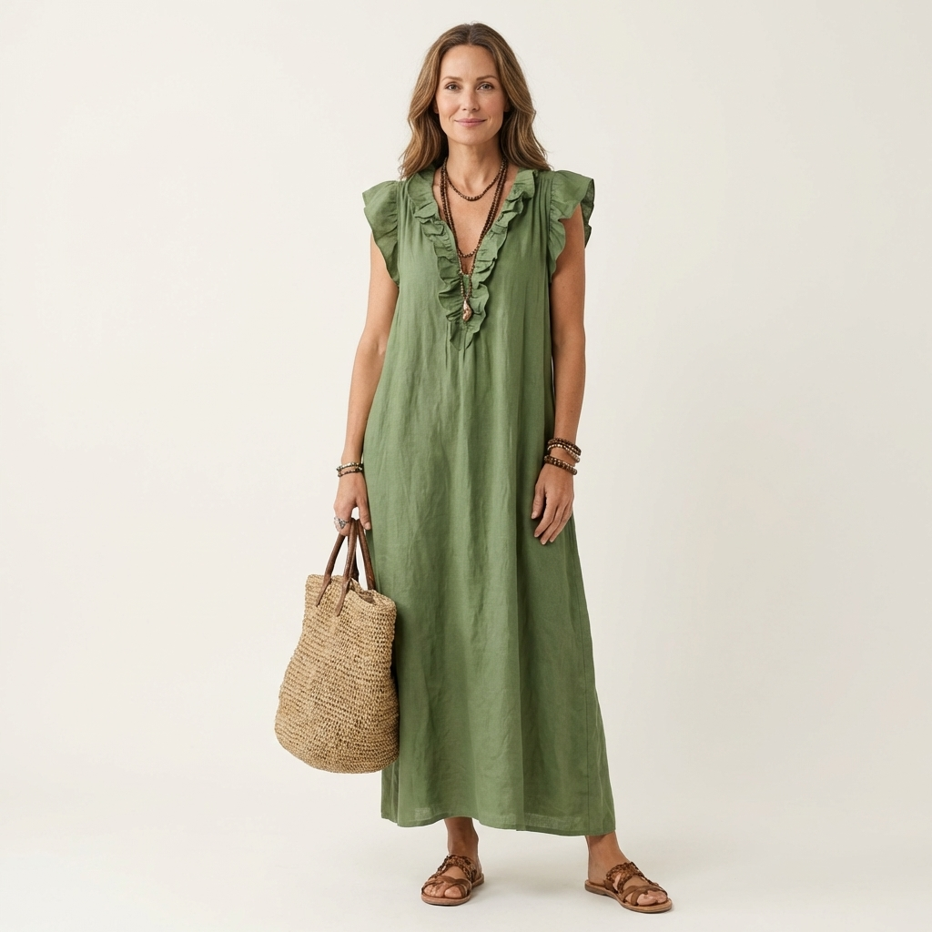 Josette | Haljina Maxi od Lna sa Ruffles