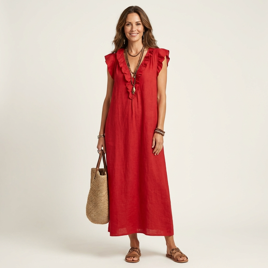 Josette | Haljina Maxi od Lna sa Ruffles