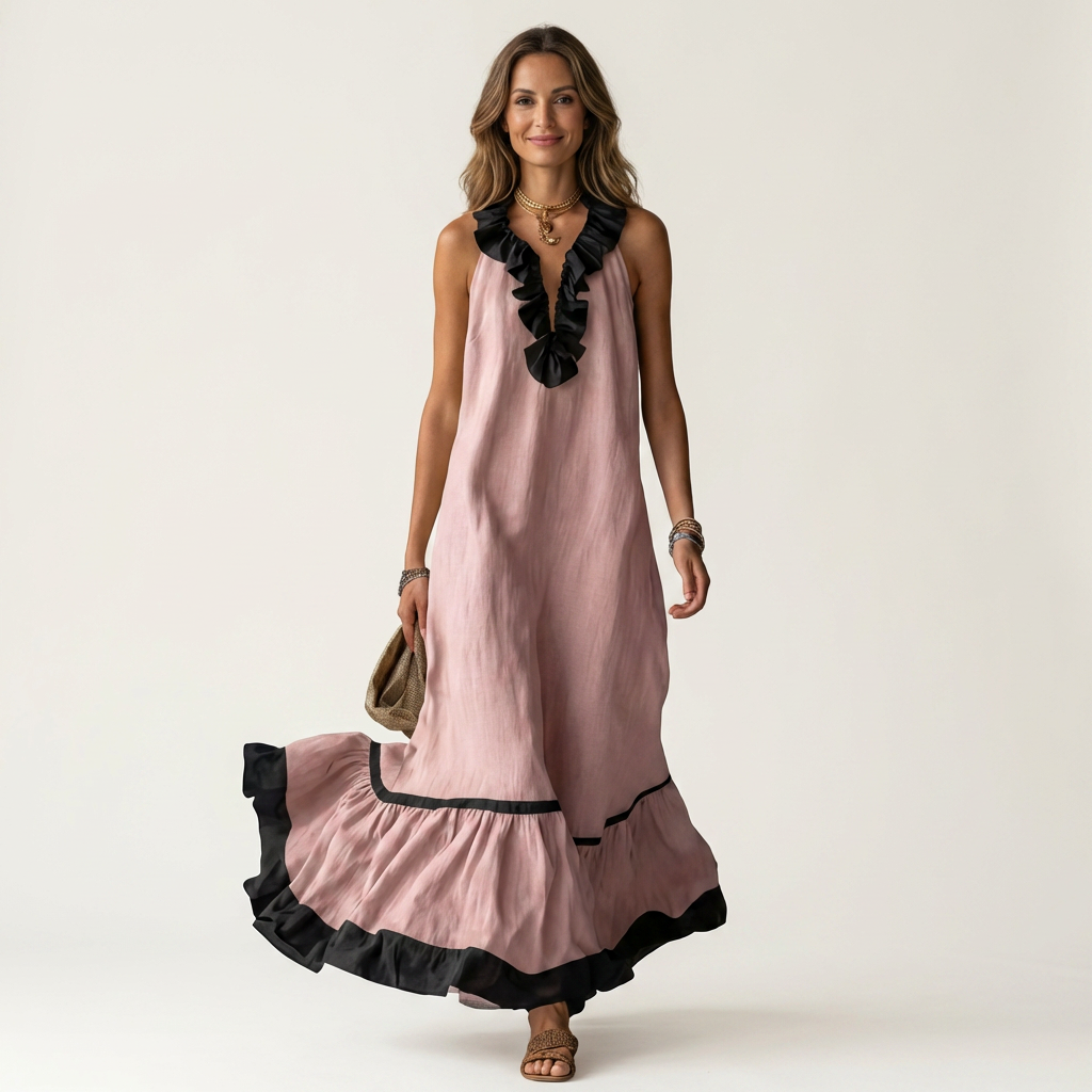 Mayline | Halter Maxi Haljina bez Rukava sa Volanima