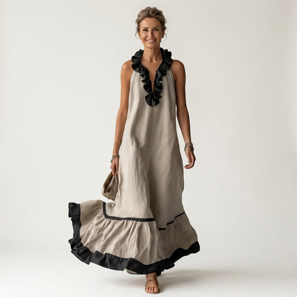 Mayline | Halter Maxi Haljina bez Rukava sa Volanima