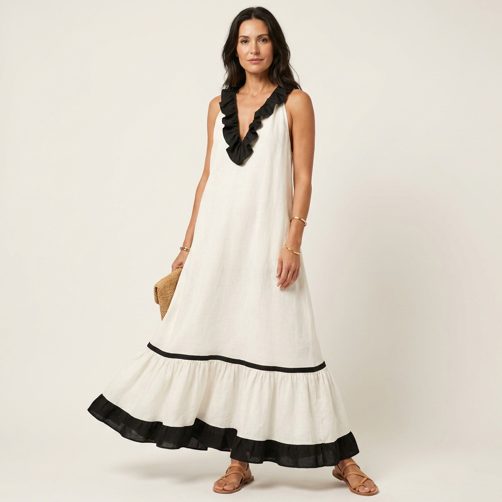 Mayline | Halter Maxi Haljina bez Rukava sa Volanima