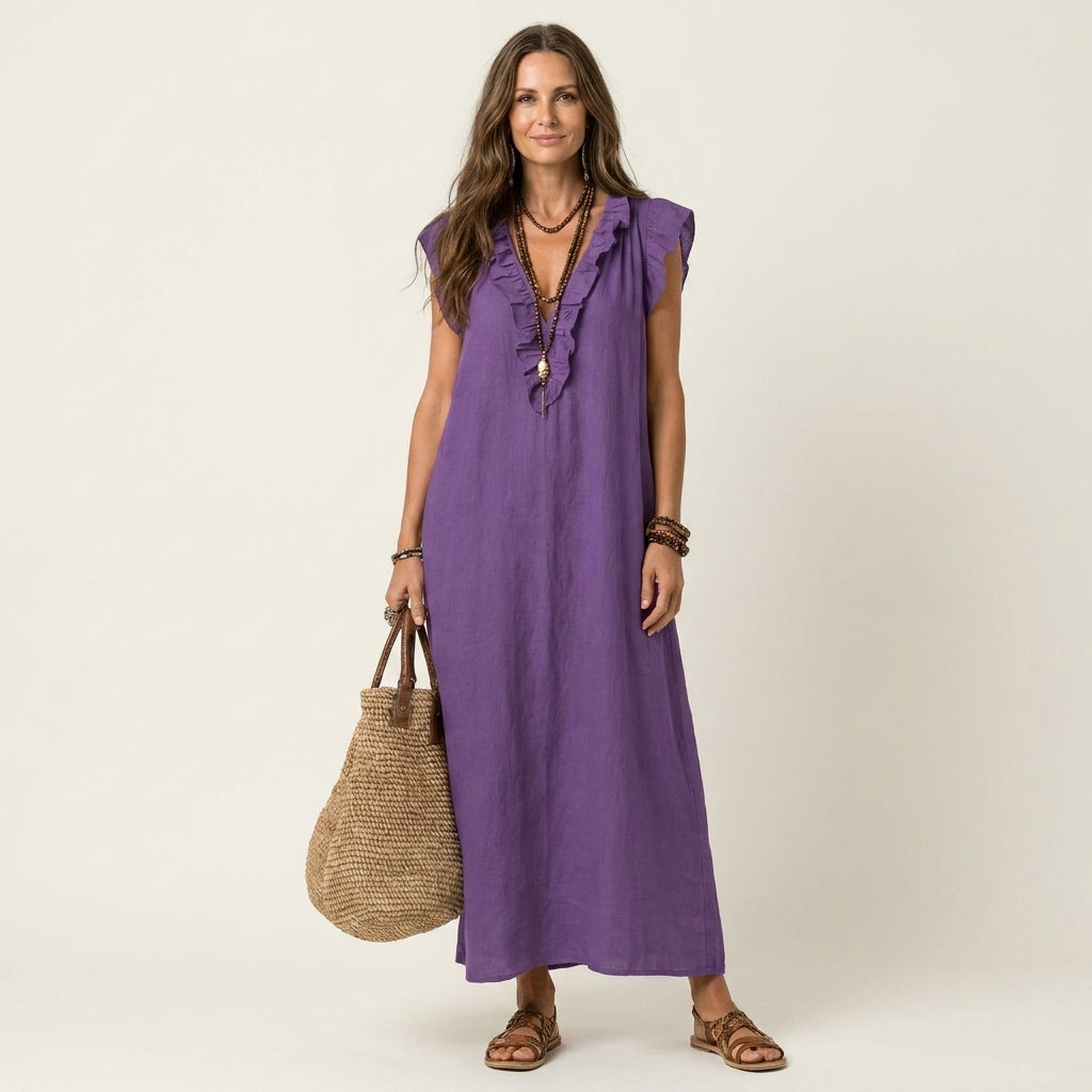 Josette | Haljina Maxi od Lna sa Ruffles